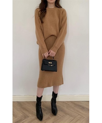 Women's Two Piece Sweater Skirt Sets Knit Sweater Top Bodycon Skirt 2 Piece Outfits Camel $18.92 Sweaters