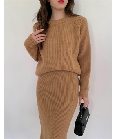 Women's Two Piece Sweater Skirt Sets Knit Sweater Top Bodycon Skirt 2 Piece Outfits Camel $18.92 Sweaters