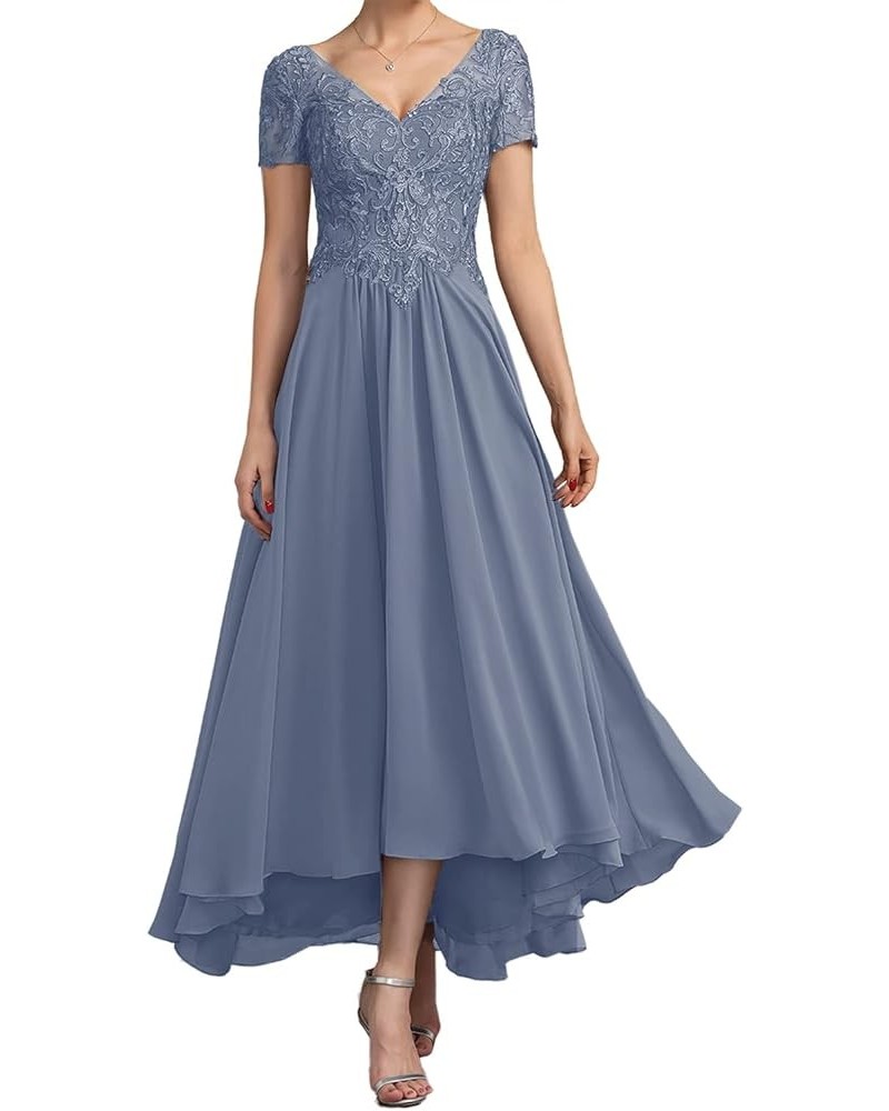 Mother of The Bride Dresses Chiffon Formal Evening Dress Tea Length Wedding Guest Dresses for Women Lace Dusty Blue $38.78 Dr...