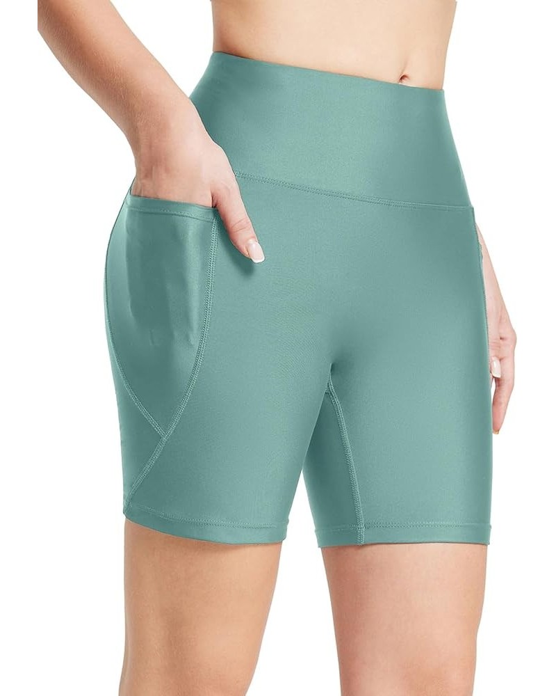 Women's 3"/ 6"/ 8" High Waisted Swim Shorts Tummy Control Swimsuits Bottoms Modest Board Shorts UPF 50+ Upgraded-6 Inch Green...