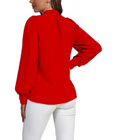 Women's Elegant Bow Tie Neck Long Sleeve Blouse Office Top Shirt Red $18.87 Blouses