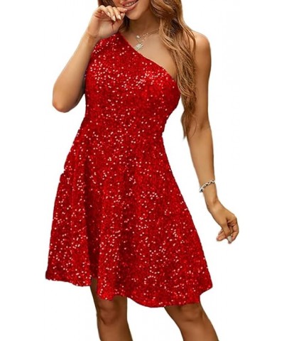 Women's One Shoulder Sequin Homecoming Dresse for Teens A line Short Prom Cocktail Dress for Junior YE825 Red $12.99 Dresses