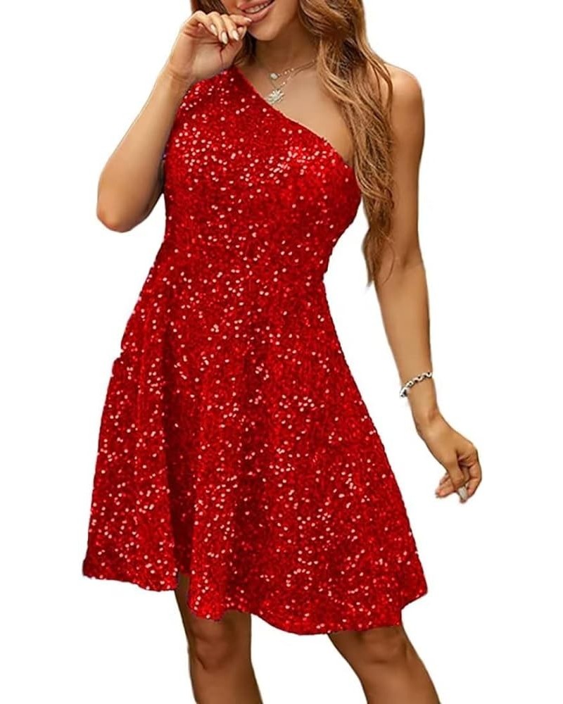 Women's One Shoulder Sequin Homecoming Dresse for Teens A line Short Prom Cocktail Dress for Junior YE825 Red $12.99 Dresses