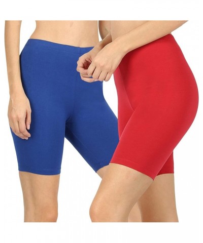 Womens & Plus Soft Cotton Stretch Knee Length Fitness Sport Biker Shorts Leggings 2pk: Mid Navy/Ruby $11.68 Activewear