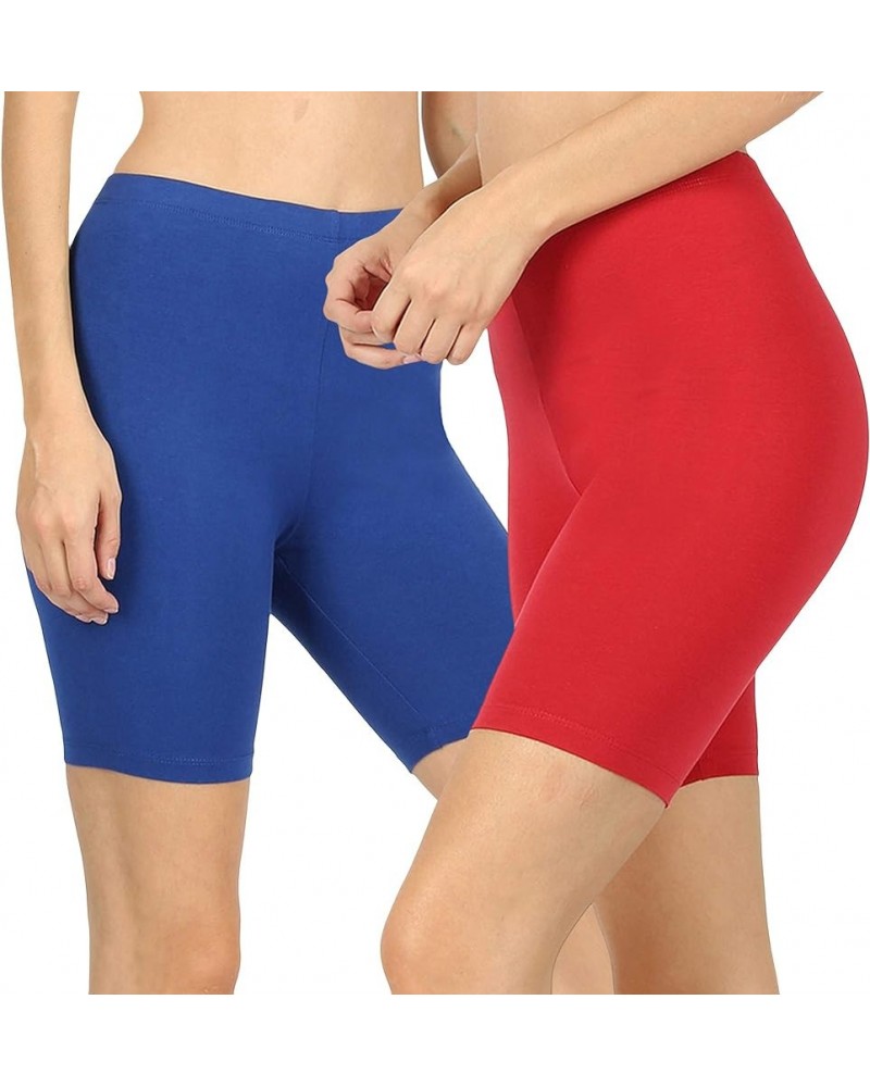 Womens & Plus Soft Cotton Stretch Knee Length Fitness Sport Biker Shorts Leggings 2pk: Mid Navy/Ruby $11.68 Activewear