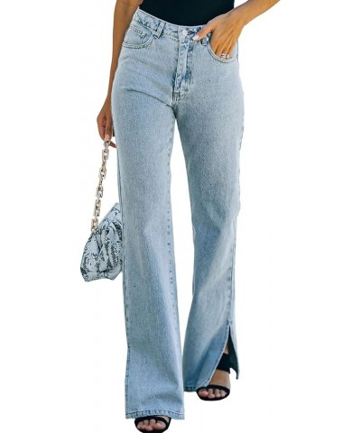 Women's High Waisted Wide Leg Jeans Straight Leg Denim Pants A Sky Blue $19.13 Jeans