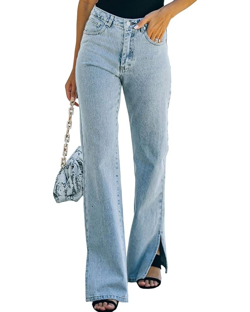 Women's High Waisted Wide Leg Jeans Straight Leg Denim Pants A Sky Blue $19.13 Jeans