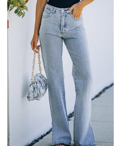 Women's High Waisted Wide Leg Jeans Straight Leg Denim Pants A Sky Blue $19.13 Jeans