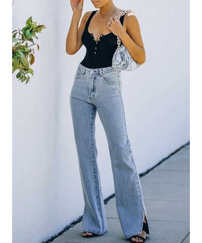 Women's High Waisted Wide Leg Jeans Straight Leg Denim Pants A Sky Blue $19.13 Jeans