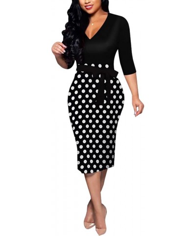 Women's Sexy 3/4 Sleeve Church Dress V Neck Floral Printed Work Pencil Midi Office Dresses Belted U-multicolor $16.56 Dresses