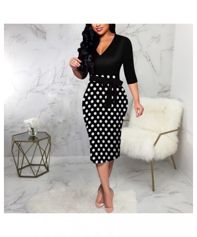 Women's Sexy 3/4 Sleeve Church Dress V Neck Floral Printed Work Pencil Midi Office Dresses Belted U-multicolor $16.56 Dresses