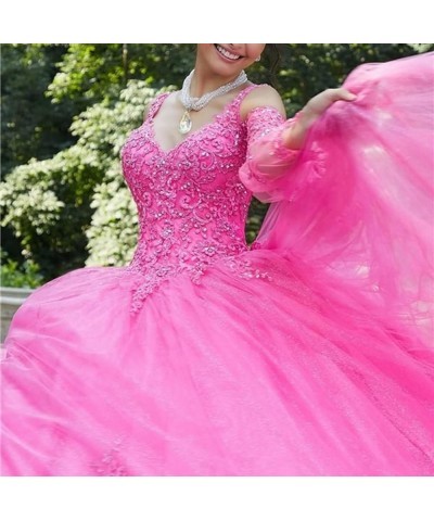 Long Sleeve Lace Quinceanera Dresses Ball Gown Princess Tulle Prom Gown for Sweet 15 16 Teens Turquoise $77.42 Dresses