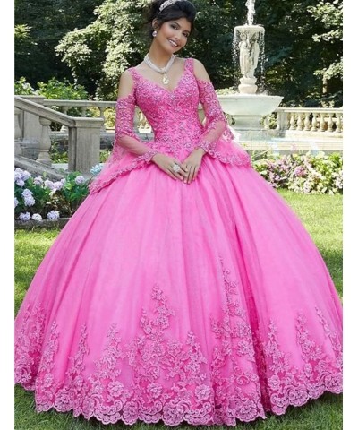 Long Sleeve Lace Quinceanera Dresses Ball Gown Princess Tulle Prom Gown for Sweet 15 16 Teens Turquoise $77.42 Dresses