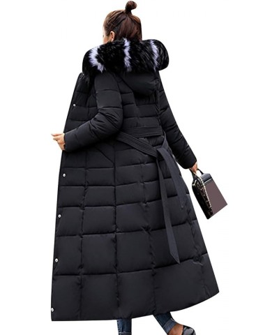 Women's Winter Hooded Long Coat Warm Puffer Jacket with Faux Fur Trim Black $24.48 Jackets