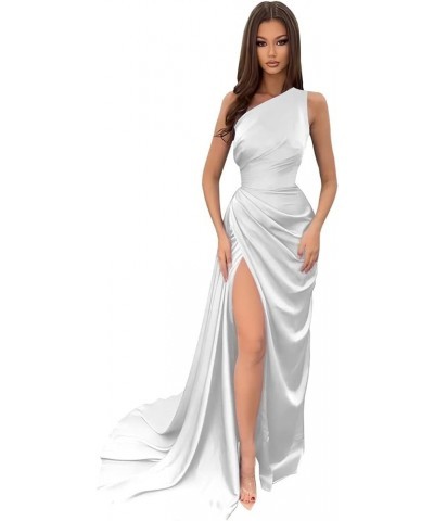 One Shoulder Bridesmaid Dresses for Women Bodycon Mermaid Satin Ruched Formal Party Dress with Slit Maxi Gowns BD363 Silver $...