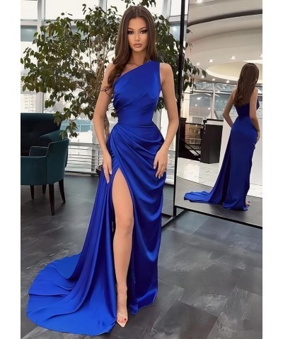 One Shoulder Bridesmaid Dresses for Women Bodycon Mermaid Satin Ruched Formal Party Dress with Slit Maxi Gowns BD363 Silver $...