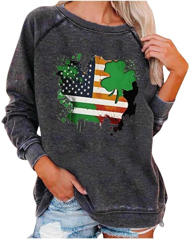 Womens St Patricks Day Shirts Long Sleeve Tops T-Shirt Saint Patricks Day Fashion Printed Sweatshirt Blouse Tops A017-gray $9...