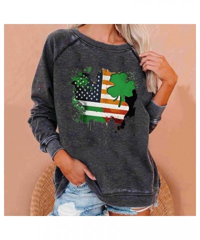 Womens St Patricks Day Shirts Long Sleeve Tops T-Shirt Saint Patricks Day Fashion Printed Sweatshirt Blouse Tops A017-gray $9...