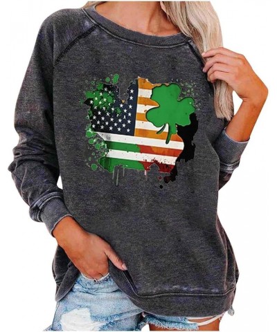 Womens St Patricks Day Shirts Long Sleeve Tops T-Shirt Saint Patricks Day Fashion Printed Sweatshirt Blouse Tops A017-gray $9...