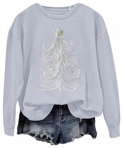 Sweatshirts for Women Oversized Fleece Christmas Pattern Long Sleeve Crewneck Pullover Tops Winter Shirts Eegrey $5.59 Shirts