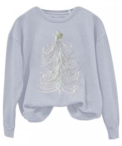 Sweatshirts for Women Oversized Fleece Christmas Pattern Long Sleeve Crewneck Pullover Tops Winter Shirts Eegrey $5.59 Shirts