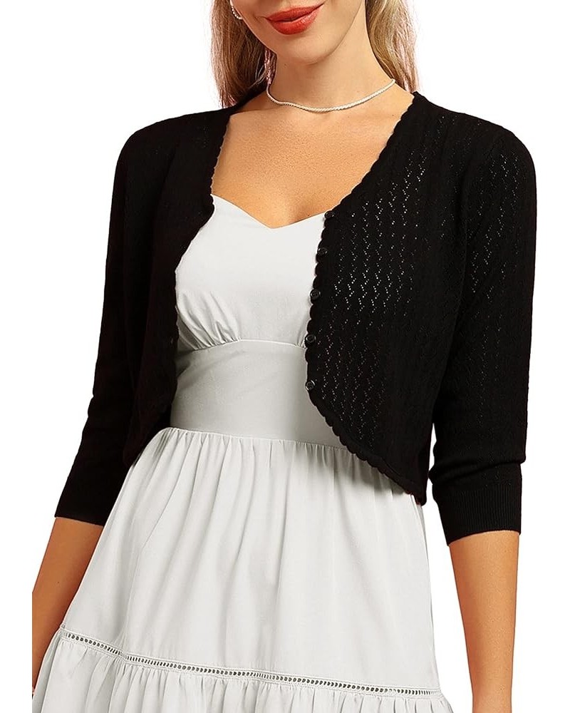 Womens Summer 3/4 Sleeve Bolero Shrug for Dress Open Front Scalloped Knit Cropped Cardigan Sweater Lightweight Black $14.35 S...