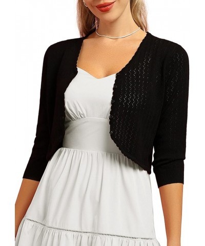 Womens Summer 3/4 Sleeve Bolero Shrug for Dress Open Front Scalloped Knit Cropped Cardigan Sweater Lightweight Black $14.35 S...