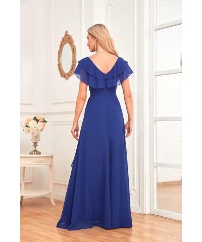 Long Chiffon Bridesmaid Dresses for Women V Neck Flutter Sleeve Pleated Formal Evening Dresses MRX47 Sky Blue $18.90 Dresses