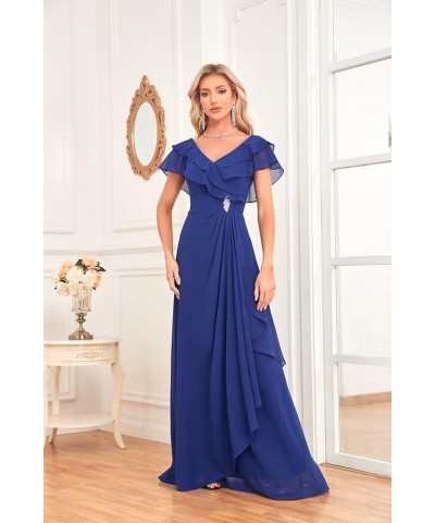 Long Chiffon Bridesmaid Dresses for Women V Neck Flutter Sleeve Pleated Formal Evening Dresses MRX47 Sky Blue $18.90 Dresses