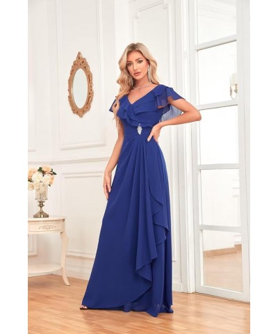 Long Chiffon Bridesmaid Dresses for Women V Neck Flutter Sleeve Pleated Formal Evening Dresses MRX47 Sky Blue $18.90 Dresses