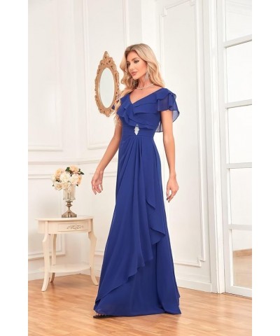 Long Chiffon Bridesmaid Dresses for Women V Neck Flutter Sleeve Pleated Formal Evening Dresses MRX47 Sky Blue $18.90 Dresses