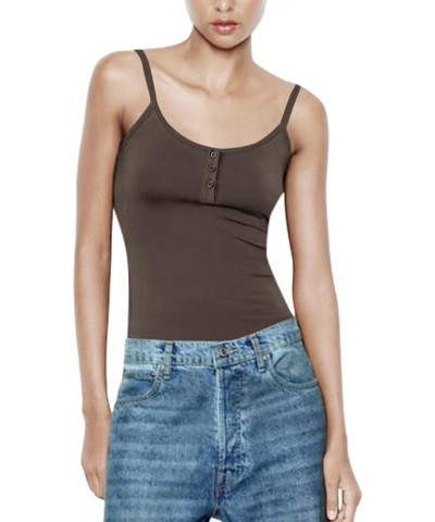 Women's Summer Scoop Neck Cami Tank Top Spaghetti Strap Casual Slim Fit Camisole Gray Khaki $11.99 Tanks