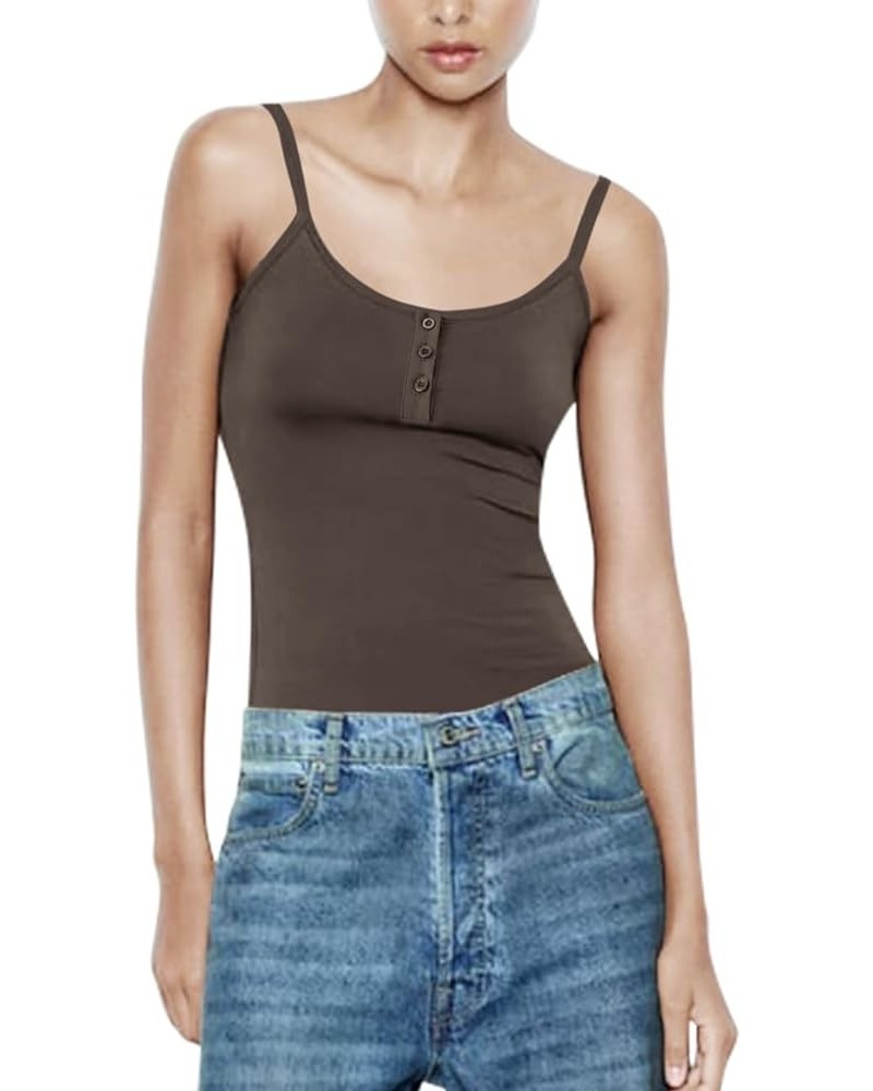 Women's Summer Scoop Neck Cami Tank Top Spaghetti Strap Casual Slim Fit Camisole Gray Khaki $11.99 Tanks