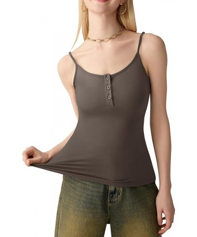 Women's Summer Scoop Neck Cami Tank Top Spaghetti Strap Casual Slim Fit Camisole Gray Khaki $11.99 Tanks