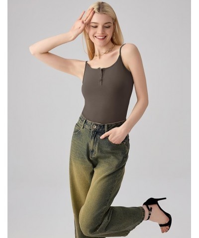 Women's Summer Scoop Neck Cami Tank Top Spaghetti Strap Casual Slim Fit Camisole Gray Khaki $11.99 Tanks