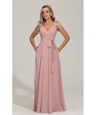 V Neck Bridesmaid Dresses for Women Chiffon with Belt Pleated Wedding Guest Dresses Formal Evening Dress,R127 Pink $26.40 Dre...