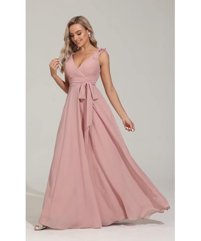 V Neck Bridesmaid Dresses for Women Chiffon with Belt Pleated Wedding Guest Dresses Formal Evening Dress,R127 Pink $26.40 Dre...