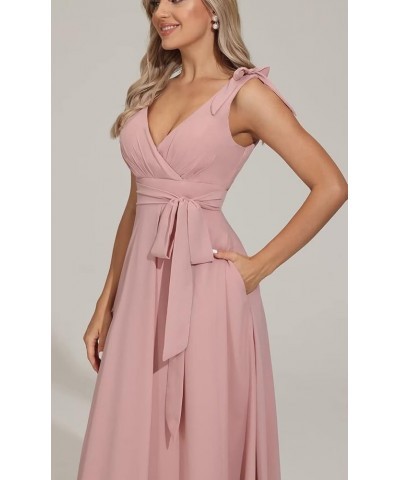 V Neck Bridesmaid Dresses for Women Chiffon with Belt Pleated Wedding Guest Dresses Formal Evening Dress,R127 Pink $26.40 Dre...