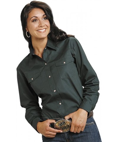Women's Long L/S Solid Basic Snap Front Green $27.30 Blouses