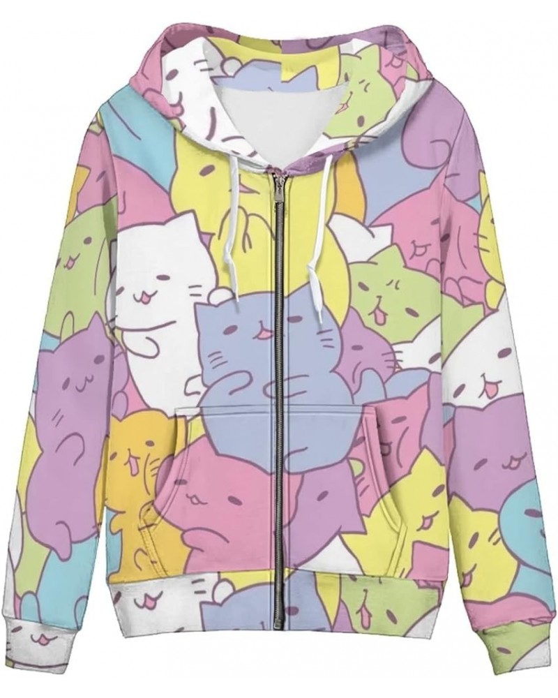 Women's Sport Jackets with Pocket Mexican Hooded Sweatshirt, Island Floral,Cats Hoodie Plus Size Drawstring Coat Cats Colorfu...