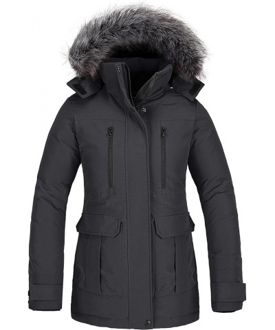 Women's Warm Winter Coat Thicken Padded Puffer Jacket Snow Parka with Removable Hood Dark Grey $27.71 Jackets