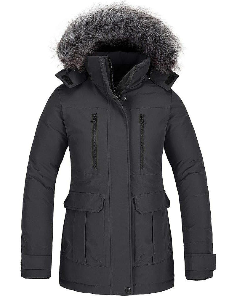 Women's Warm Winter Coat Thicken Padded Puffer Jacket Snow Parka with Removable Hood Dark Grey $27.71 Jackets