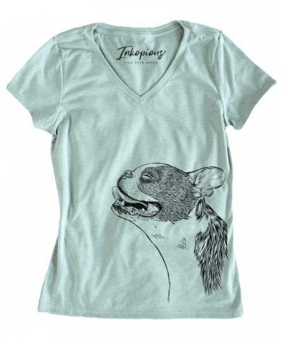 Boston Terrier Profile Triblend T-Shirt Women's Sage V-neck $19.80 T-Shirts