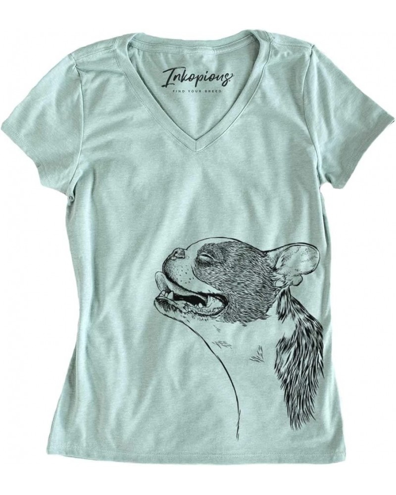 Boston Terrier Profile Triblend T-Shirt Women's Sage V-neck $19.80 T-Shirts