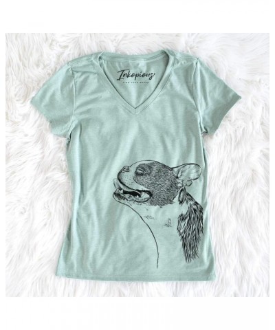 Boston Terrier Profile Triblend T-Shirt Women's Sage V-neck $19.80 T-Shirts