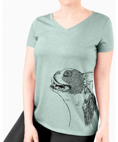 Boston Terrier Profile Triblend T-Shirt Women's Sage V-neck $19.80 T-Shirts