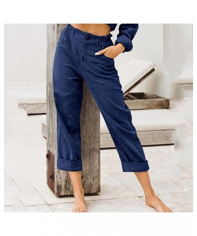 Wide Leg Pants Linen Capri Pants for Women Palazzo Lounge Pants Lightweight Printed Summer Bottoms Sweatpants Trousers Navy $...