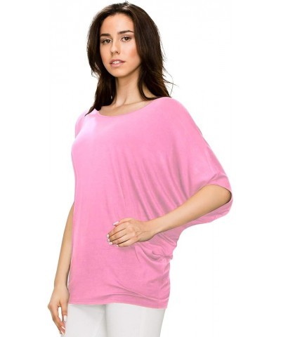 Women's Solid Scoop Neck Short Sleeve Loose Blouse Batwing Dolman Top Oversize Wt1073_pink $12.38 Blouses