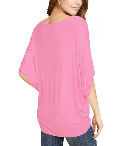 Women's Solid Scoop Neck Short Sleeve Loose Blouse Batwing Dolman Top Oversize Wt1073_pink $12.38 Blouses