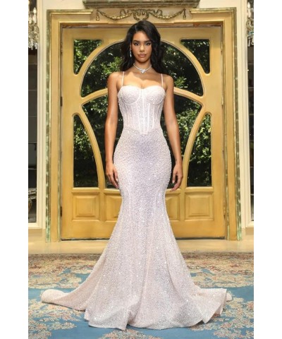 Sequin Mermaid Prom Dresses for Women 2024 Spaghetti Straps Sparkly Evening Formal Gown Gold $33.14 Dresses